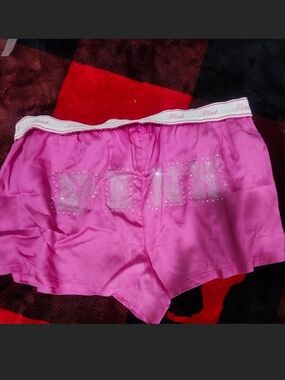 PINK Victoria's Secret Hot Pink Rhinestone Logo Boxer Pajama Shorts